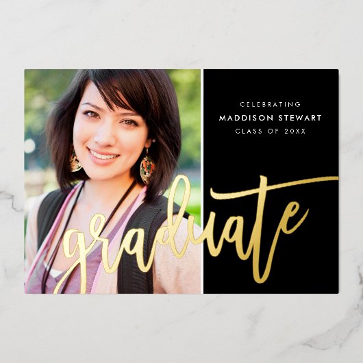 2025 GRAD Foto Moderne Kalligraphie niedliches Sch Folieneinladung (Vorderseite)