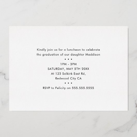 2025 GRAD Foto Moderne Kalligraphie niedliches Sch Folieneinladung (Rückseite)