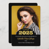 2025 Grad Imitats Gold Bling Black Foto Abschluss Einladung (Vorne/Hinten)