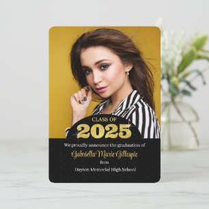 2025 Grad Imitats Gold Bling Black Foto Abschluss Einladung