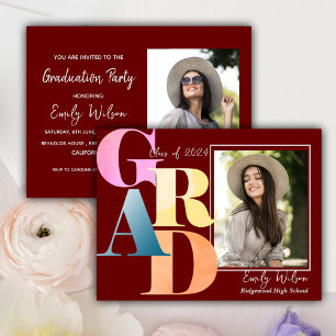 2025 GRAD Two Foto Red Graduate Ankündigung Postkarte