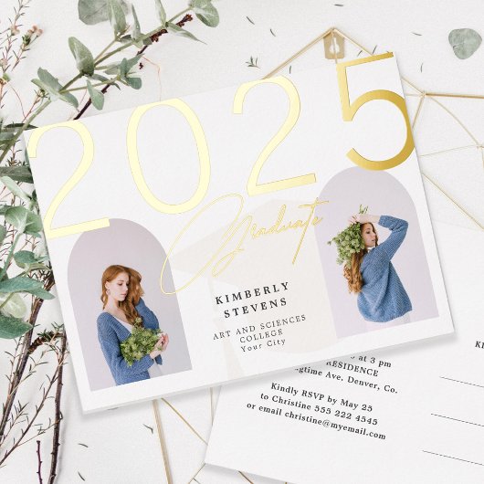 2025 Graduate 2 Fotos Graduate Graduate Folie Einladungspostkarte
