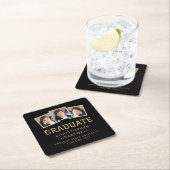 2025 Graduate 3-Foto Black and Gold Rechteckiger Pappuntersetzer (Vor Ort)