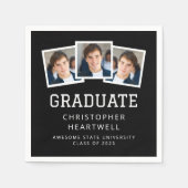 2025 Graduate 3-Foto Black and White Serviette (Vorderseite)