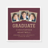 2025 Graduate 3-Foto Burgundy Gold Serviette (Vorderseite)
