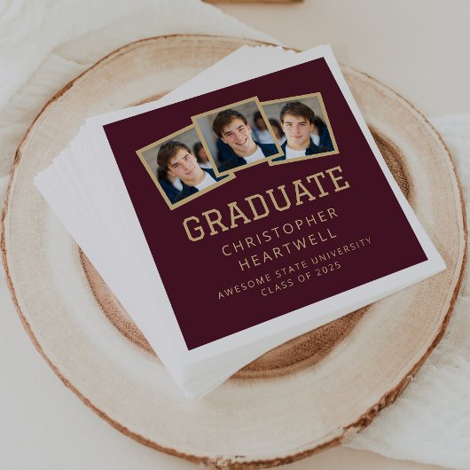 2025 Graduate 3-Foto Burgundy Gold Serviette