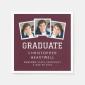 2025 Graduate 3-Foto Burgundy White Serviette (Vorderseite)