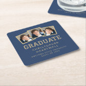 2025 Graduate 3-Foto Navy Blue Gold Rechteckiger Pappuntersetzer (angewinkelt)