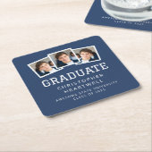 2025 Graduate 3-Foto Navy Blue White Rechteckiger Pappuntersetzer (angewinkelt)