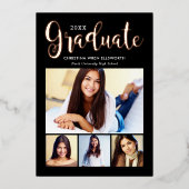 2025 Graduate Black Rose Gold Script FotoCollage Folieneinladung (Vorderseite)