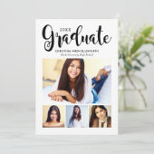 2025 Graduate Black Script Foto Collage Party Einladung (Stehend Vorderseite)