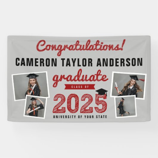 2025 Graduate Bold Sketch 4 Foto Graduation Party Banner (Horizontal)
