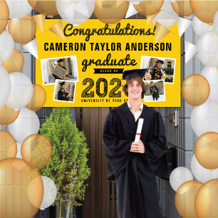 2025 Graduate Bold Sketch 4 Foto Graduation Party Banner