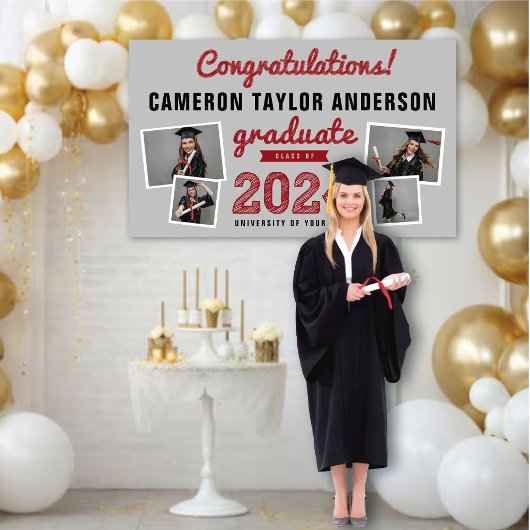 2025 Graduate Bold Sketch 4 Foto Graduation Party Banner