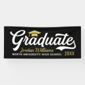 2025 Graduate Gold Black Script Custom Abschluss Banner (Horizontal)