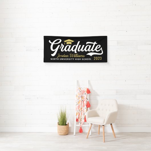 2025 Graduate Gold Black Script Custom Abschluss Banner (Insitu)