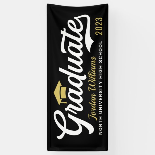 2025 Graduate Gold Black Script Custom Abschluss Banner (Vertikal)
