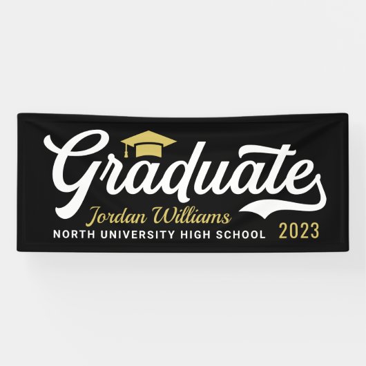 2025 Graduate Gold Black Script Custom Abschluss Banner (Horizontal)