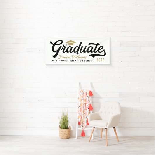 2025 Graduate Gold Black Script Custom Abschluss Banner (Insitu)