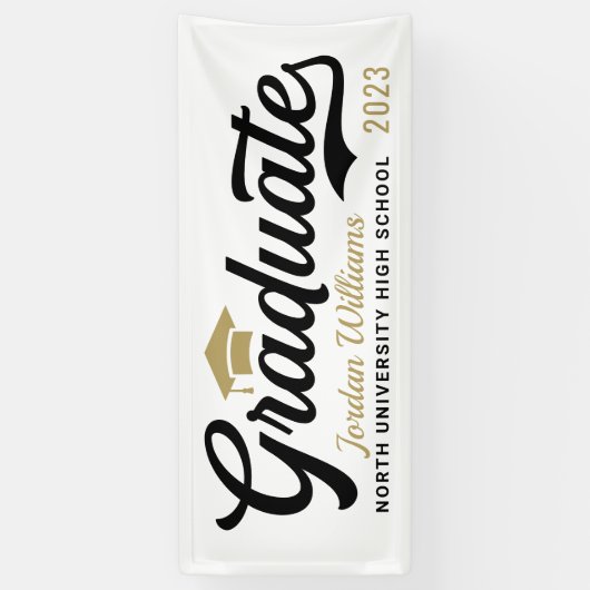 2025 Graduate Gold Black Script Custom Abschluss Banner (Vertikal)