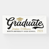 2025 Graduate Gold Black Script Custom Abschluss Banner (Horizontal)