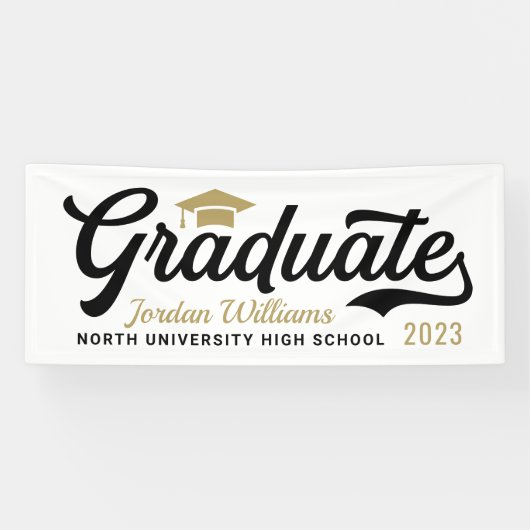 2025 Graduate Gold Black Script Custom Abschluss Banner (Horizontal)