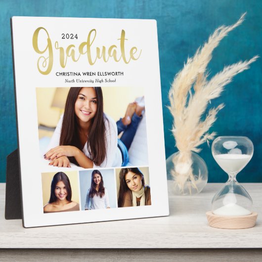 2025 Graduate Gold Script 4 Foto Collage Fotoplatte (Seite)