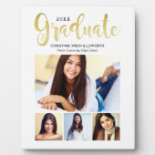 2025 Graduate Gold Script 4 Foto Collage Fotoplatte (Vorderseite)