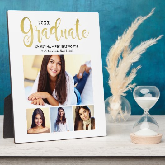 2025 Graduate Gold Script 4 Foto Collage Fotoplatte (Seite)