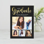 2025 Graduate Gold Script Foto Collage Party Einladung (Stehend Vorderseite)