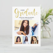 2025 Graduate Gold Script Foto Collage Party Einladung (Stehend Vorderseite)