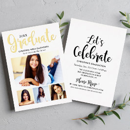 2025 Graduate Gold Script Foto Collage Party Folieneinladung
