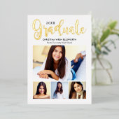 2025 Graduate Gold Script Foto Collage Party Folieneinladung (Stehend vorne)
