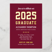 2025 Graduate Modern Red Gold Graduation Party Folieneinladung (Vorderseite)