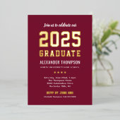 2025 Graduate Modern Red Gold Graduation Party Folieneinladung (Stehend vorne)