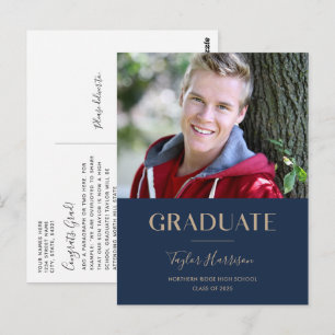 2025 Graduate Navy Blue & Gold Abschluss Postkarte