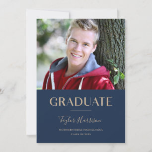 2025 Graduate Navy Blue & Gold Graduation Party Einladung