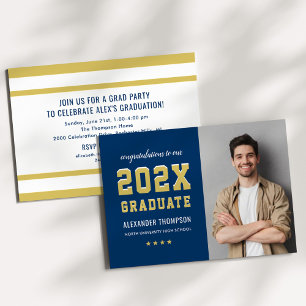 2025 Graduate Navy Gold Graduation Party Foto Einladung