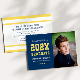 2025 Graduate Navy Yellow Graduation Party Foto Einladung