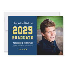 2025 Graduate Navy Yellow Graduation Party Foto