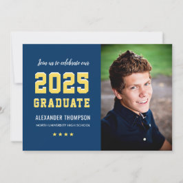 2025 Graduate Navy Yellow Graduation Party Foto Einladung