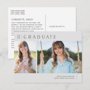 2025 Graduate Neutral Gray Foto Abschluss Postkarte