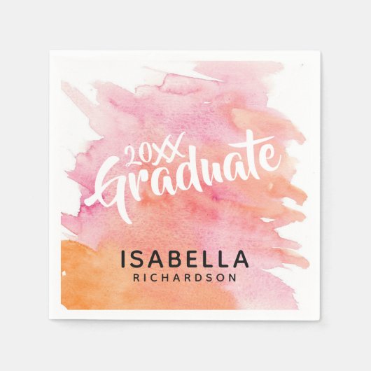 2025 Graduate Pink and Orange Watercolor Serviette (Vorderseite)