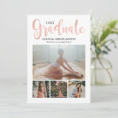 2025 Graduate Rose Gold Script Foto Collage Party Einladung (Stehend Vorderseite)