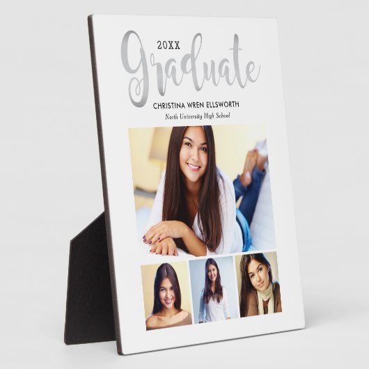 2025 Graduate Silver Script 4 Foto Collage Fotoplatte (Seite)