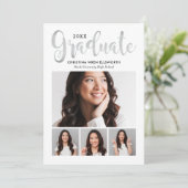 2025 Graduate Silver Script Foto Collage Party Einladung (Stehend Vorderseite)
