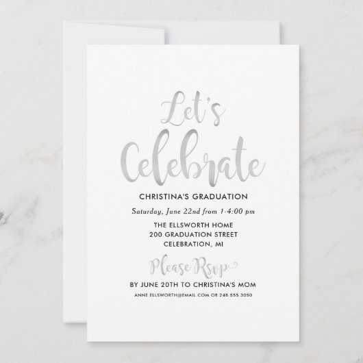 2025 Graduate Silver Script Foto Collage Party Einladung (Rückseite)