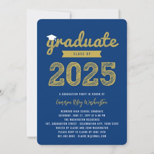 2025 Graduate Sketch 3 Foto Modernes Grad Party Einladung (Vorderseite)