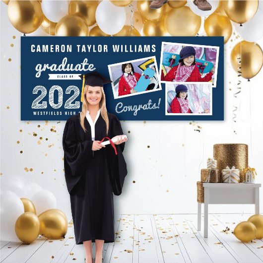 2025 Graduate Sketch Drei Fotos Graduation Party Banner