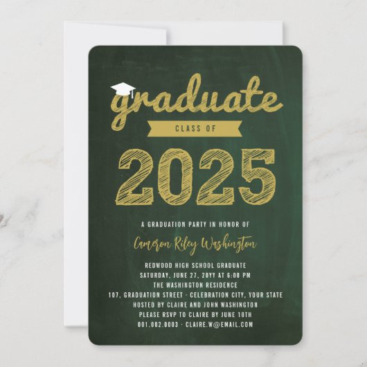 2025 Graduate Sketch Retro Chalkboard Grad Party Einladung (Vorderseite)